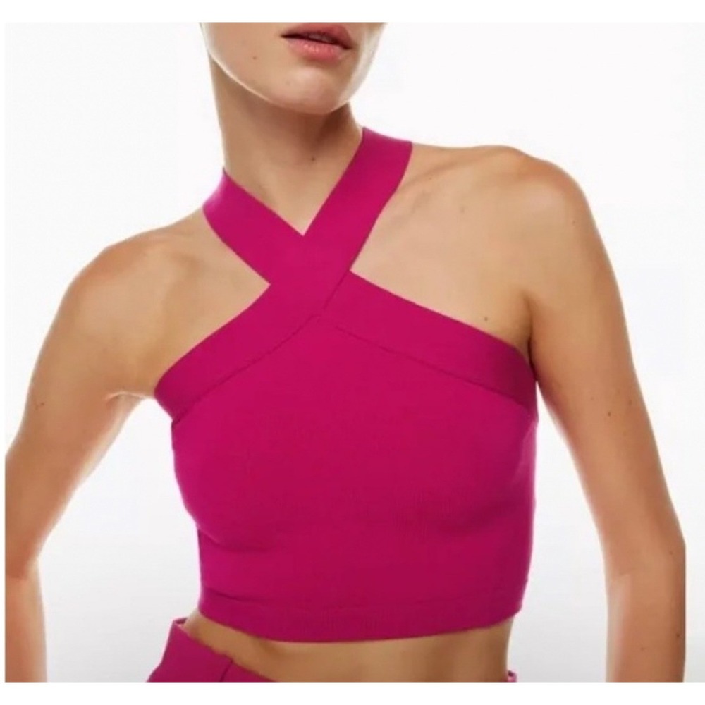 Babaton Aritzia Sculpt Knit Criss Cross Halter Top Magenta Pink XS